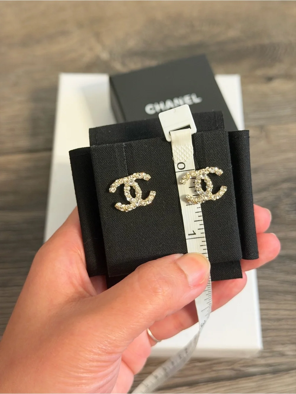 CHANEL Gold Crystal CC Stud Earrings
